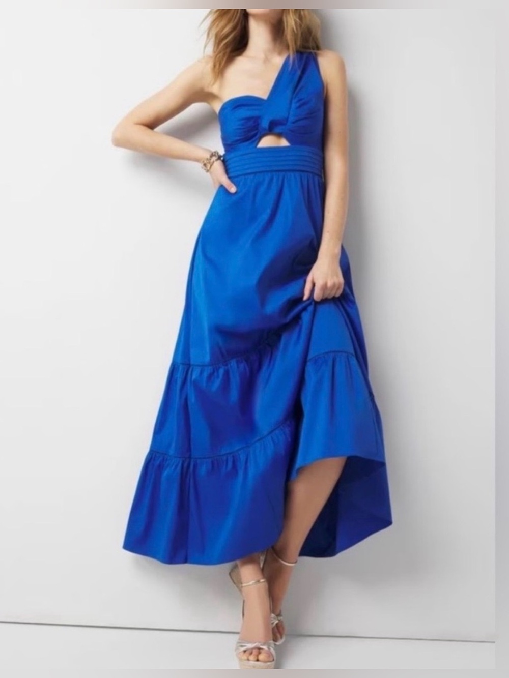 White House Black Market One-Shoulder Royal Blue Maxi Dress 4